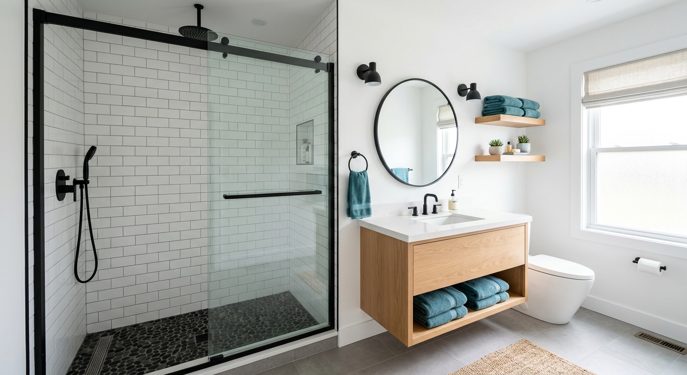 Salle de bain moderne après rénovation complète à Montargis (45)